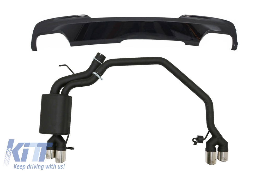 Diffuser Piano Black with Exhaust System Twin Double Exhaust Pipes suitable for BMW 5 Series F10 (2011-2016) 102-433/70RS