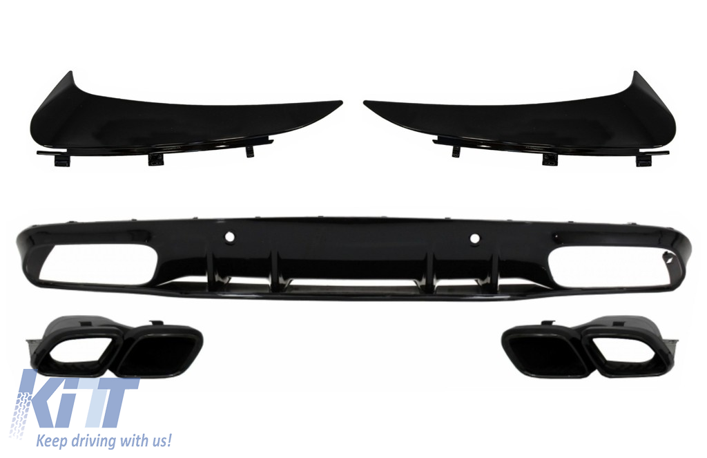 Bumper Valance Diffuser with Rear Bumper Flaps suitable for MERCEDES C-Class C205 A205 Coupe Cabriolet (2014-2019) Facelift C63S Design All Black