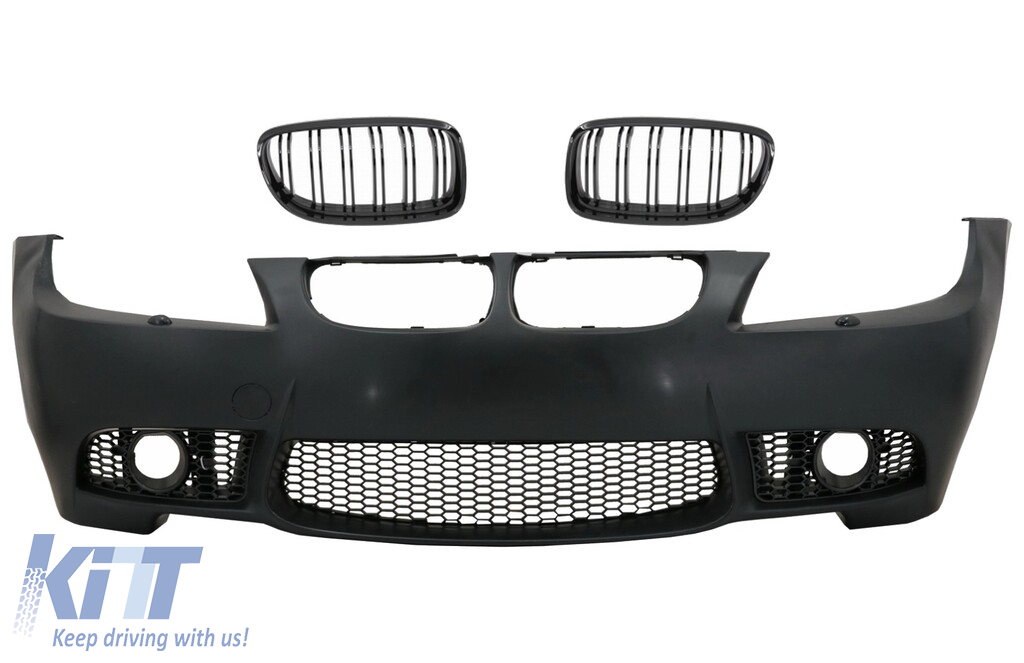 Front Bumper Without Fog Lights suitable for BMW 3 Series E90 E91 Touring LCI Facelift (2008-2011) M3 Design with Central Kidney Grilles