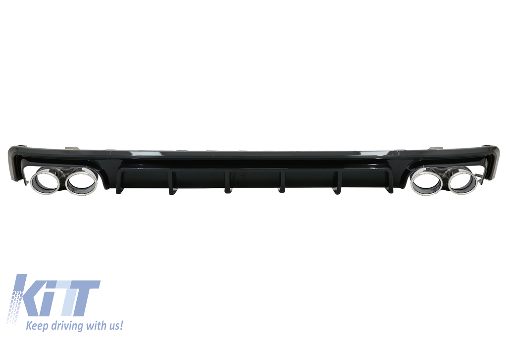 Rear Bumper Valance Diffuser with Exhaust Tips suitable for Audi A6 C8 4K Avant Sedan (2018-up) S6 Design Piano Black