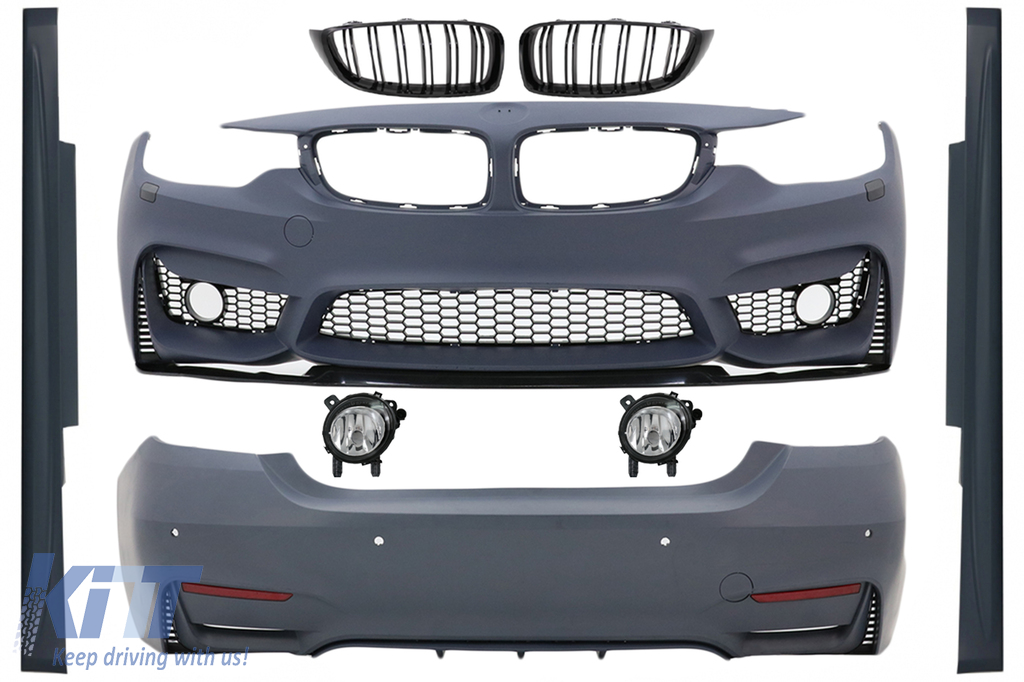 Complete Body Kit suitable for BMW 4 Series F32 Coupe F33 Cabrio (2013-03.2019) M4 Design with Grilles and Fog Lights
