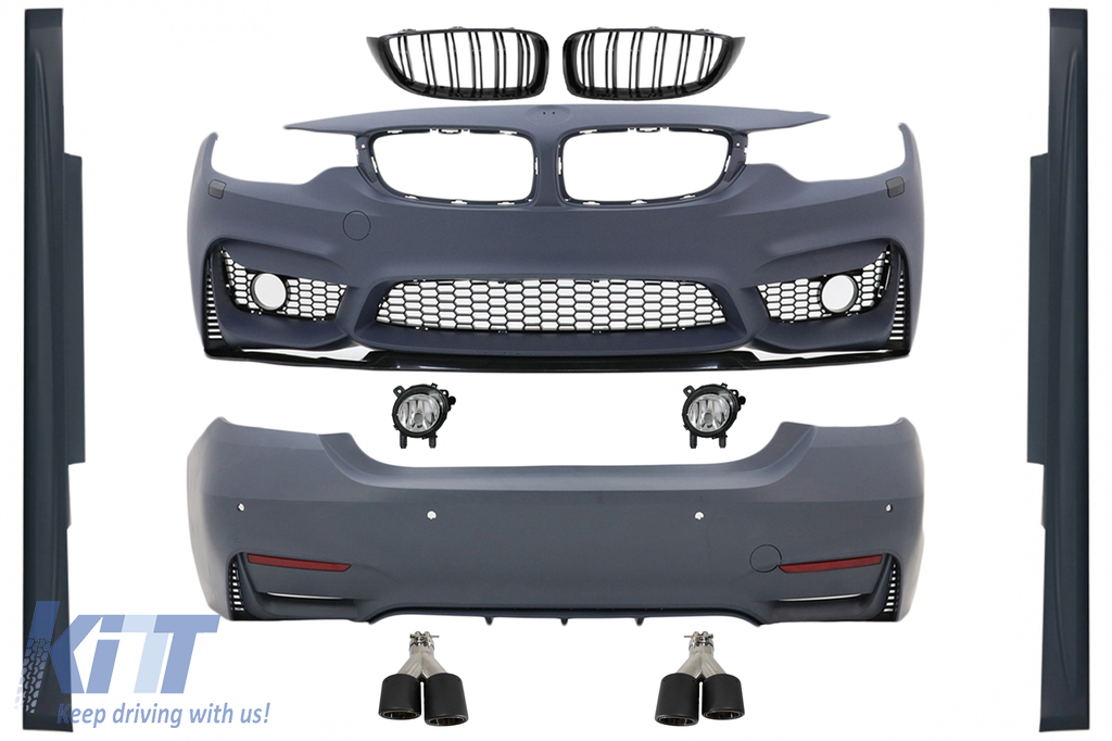 Complete Body Kit suitable for BMW 4 Series F32 Coupe F33 Cabrio (2013-03.2019) M4 Design with Grilles and Exhaust Tips Carbon