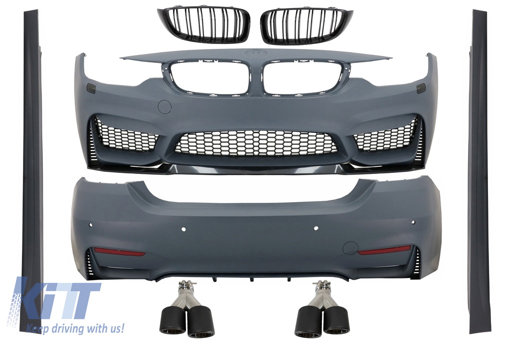 Complete Body Kit suitable for BMW 4 Series F36 Gran Coupe (2013-03.2019) M4 Look with Grilles and Exhaust Tips Carbon