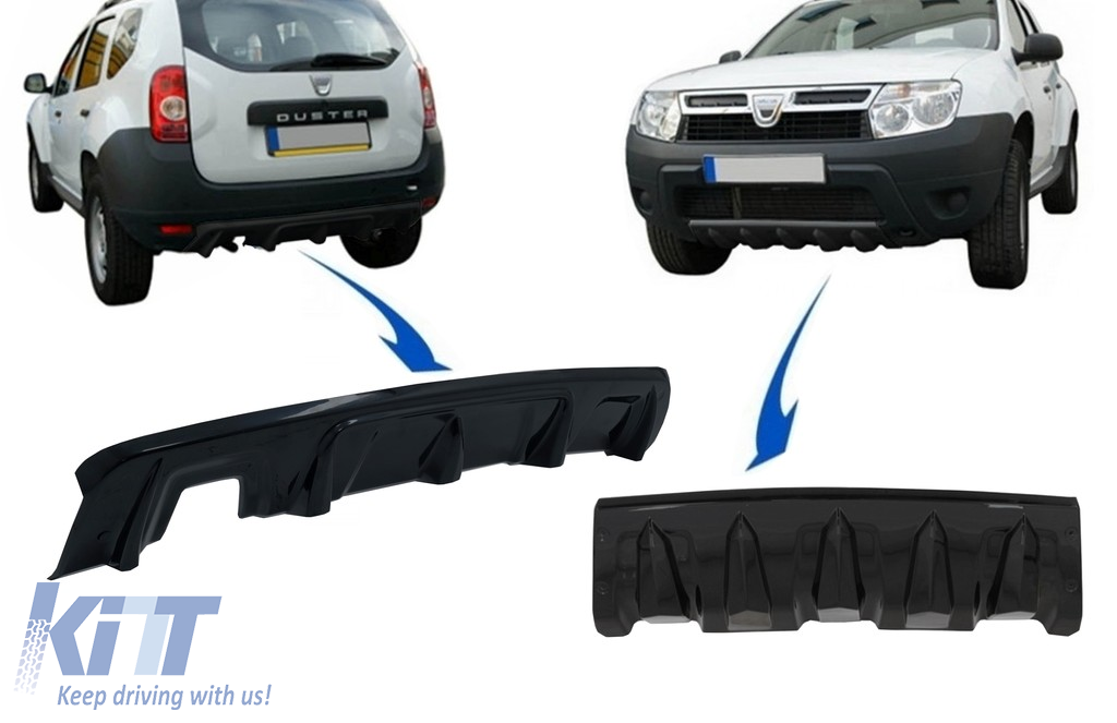 Front and Rear Bumper Skid Plate Protection suitable for DACIA Duster 4x4 / 4x2 (2010-2017) Piano Black
