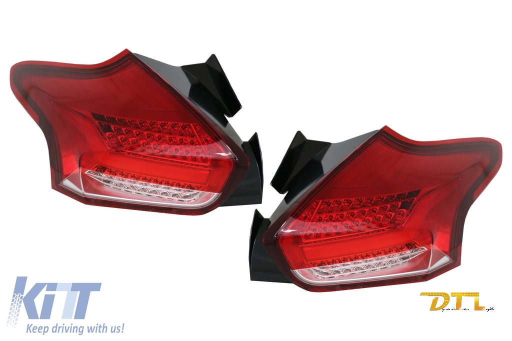 Taillights suitable for Ford Focus MK 3 Hatchback Facelift (2015-2018) Full LED BAR  With Flowing Dynamic Sequential Turning Lights, Red White