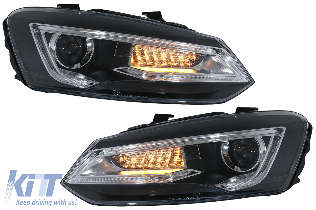 Headlights suitable for VW Polo MK5 6R 6C 61 (2011-2017) LED Light Bar Devil Eye Look RHD