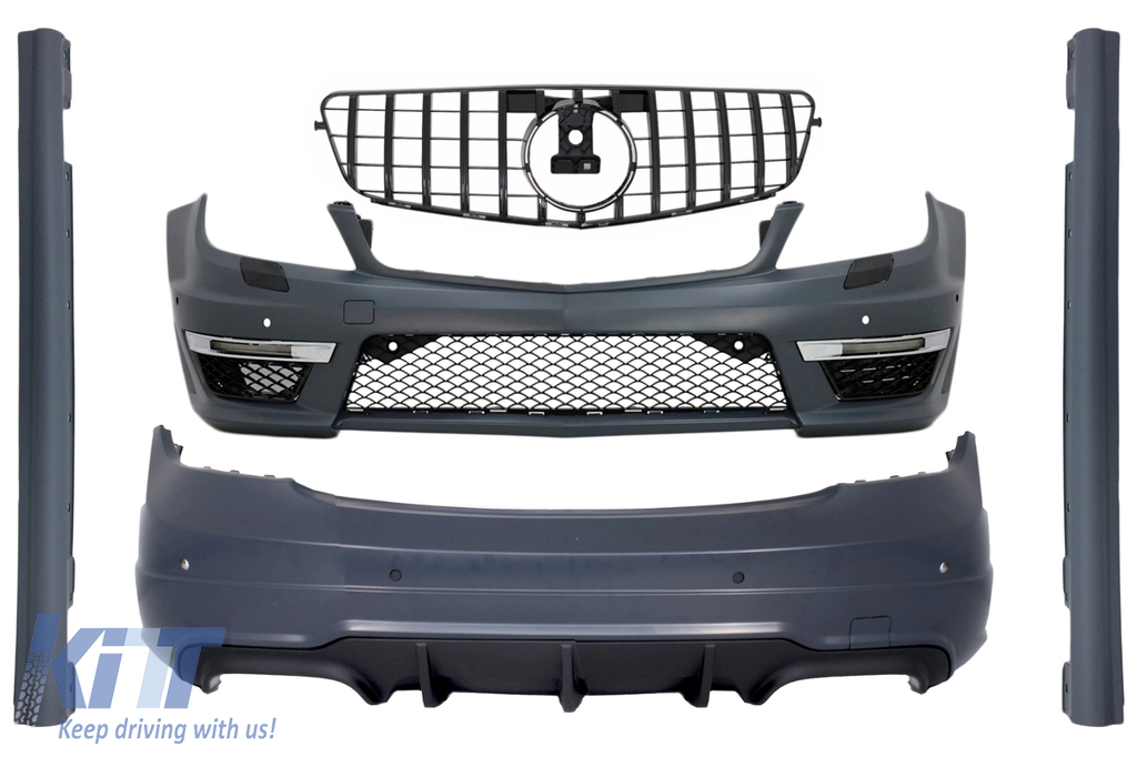 Complete Body Kit with Front Grille Piano Black suitable for Mercedes C-Class W204 (2007-2014) Facelift C63 GT-R Panamericana Design