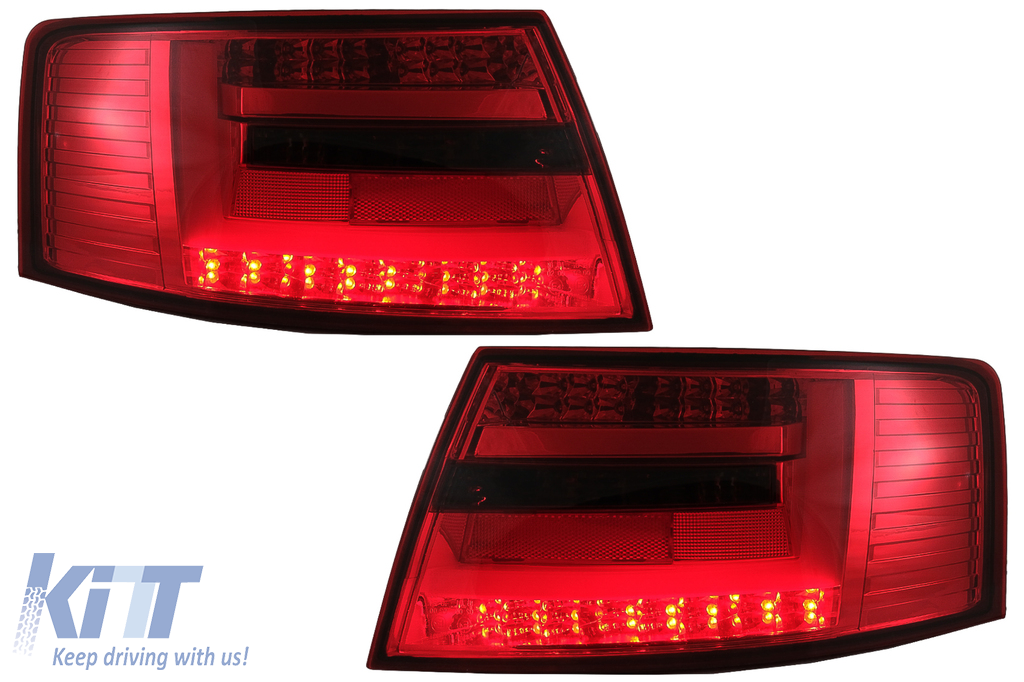 LED BAR Taillights suitable for Audi A6 C6 4F Sedan (04.2004-2008) 7-PIN Red Smoke
