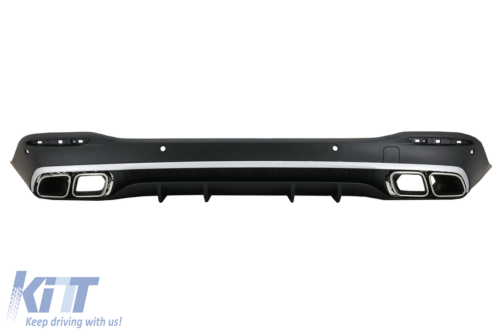 Rear Diffuser with Silver Exhaust Muffler Tips suitable for Mercedes GLE W167 SUV V167 Sport Line (2019-Up) GLE 63 Design