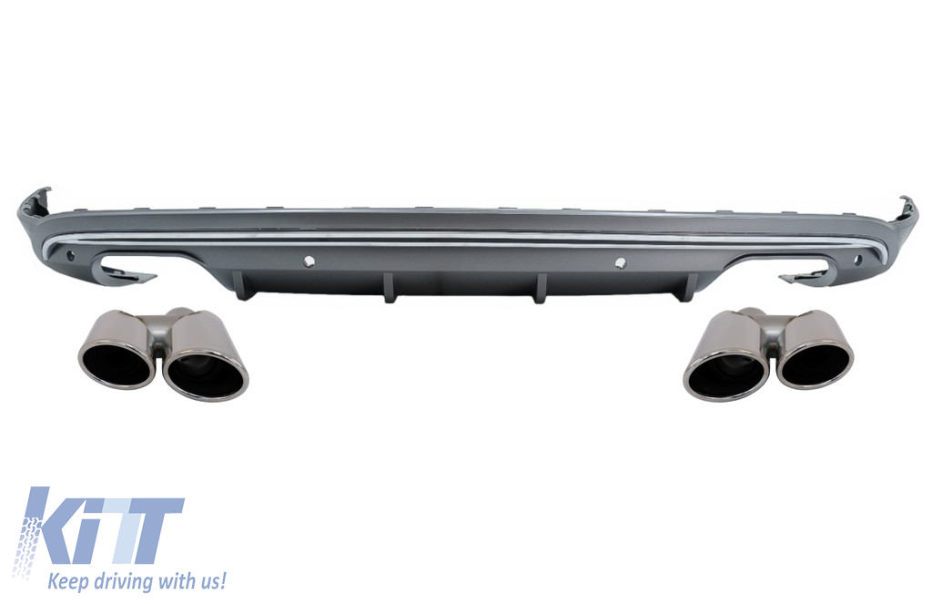 Rear Bumper Valance Diffuser with Exhaust Muffler Tips suitable for Audi Q5 8R (2009-2016) Platinum Grey Chrome