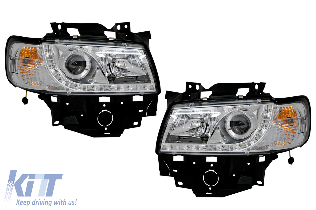 Headlights Daylight suitable for VW T4 Transporter Long Nose (1996-2003) LED DRL Chrome