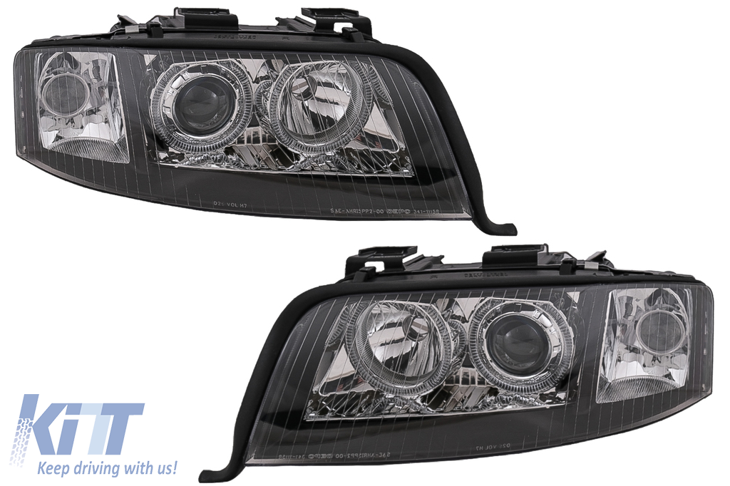 Angel Eyes Headlights Xenon suitable for Audi A6 4B C5 (06.2001-05.2004) LHD or RHD Black