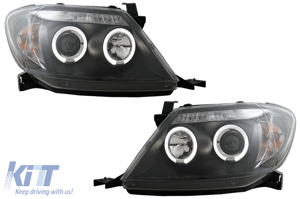 Angel Eyes Headlights Dual Halo Rims suitable for Toyota Hilux (2005-2011) Black