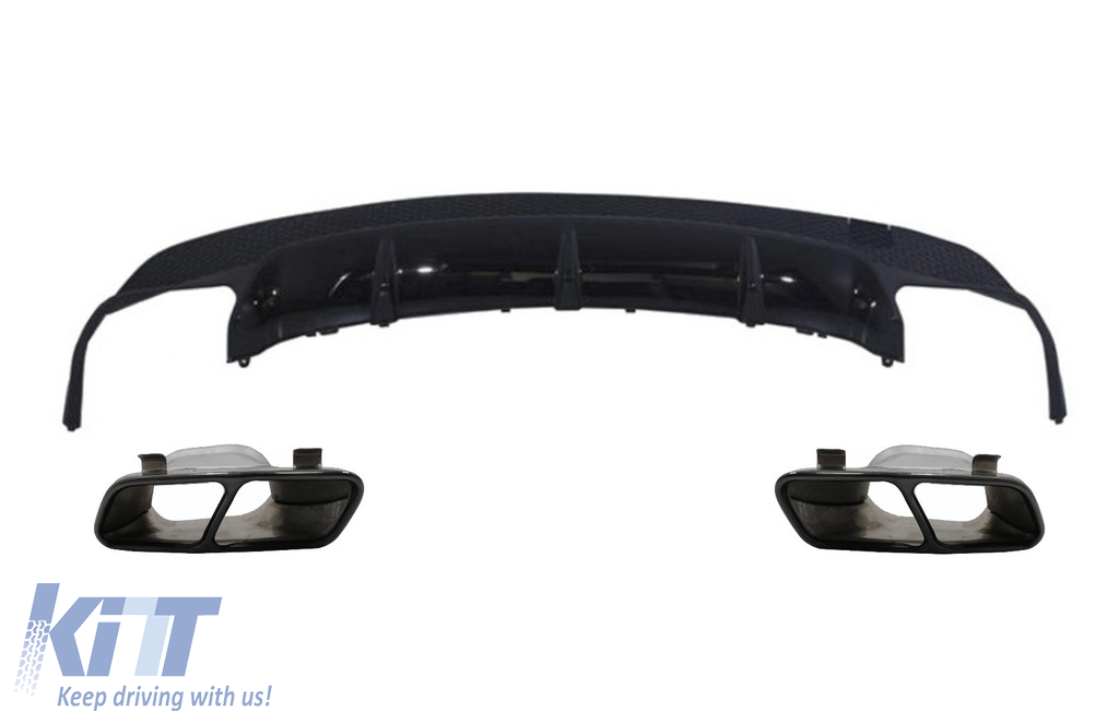 Rear Diffuser with Exhaust Muffler Tips Black suitable for Mercedes CLA W117 X117 Shooting Brake (2013-2018) Sport Pack