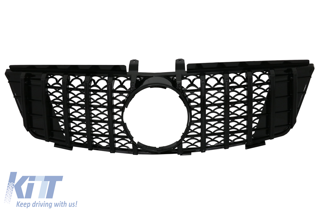 Central Front Grille suitable for Mercedes ML W164 (2005-2008) GT-R Panamericana Design Piano Black