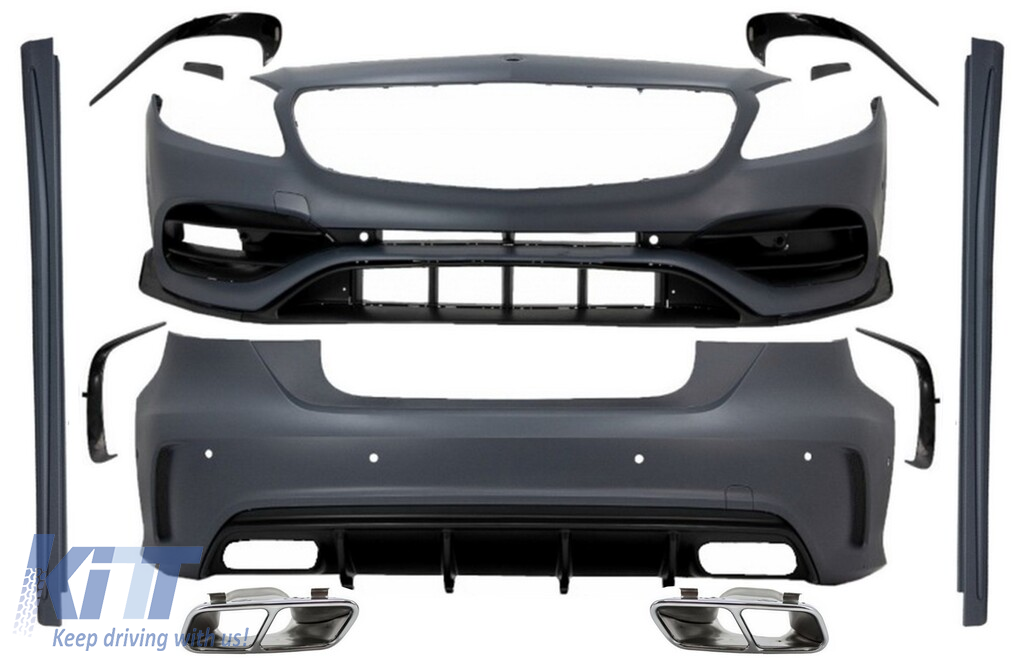 Complete Body Kit with Exhaust Muffler Tips suitable for Mercedes A-Class W176 (2012-2018) Facelift A45 Design