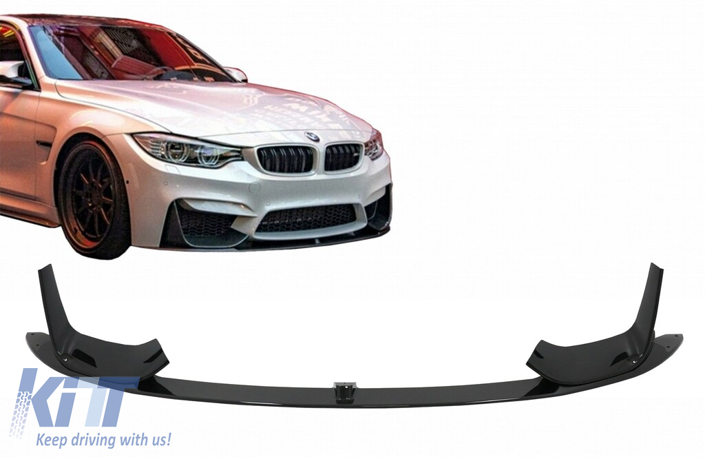Front Bumper Lip Spoiler suitable for BMW F80 M3 Sedan F82 M4 Coupe F83 M4 Cabrio (2014-2019) Piano Black