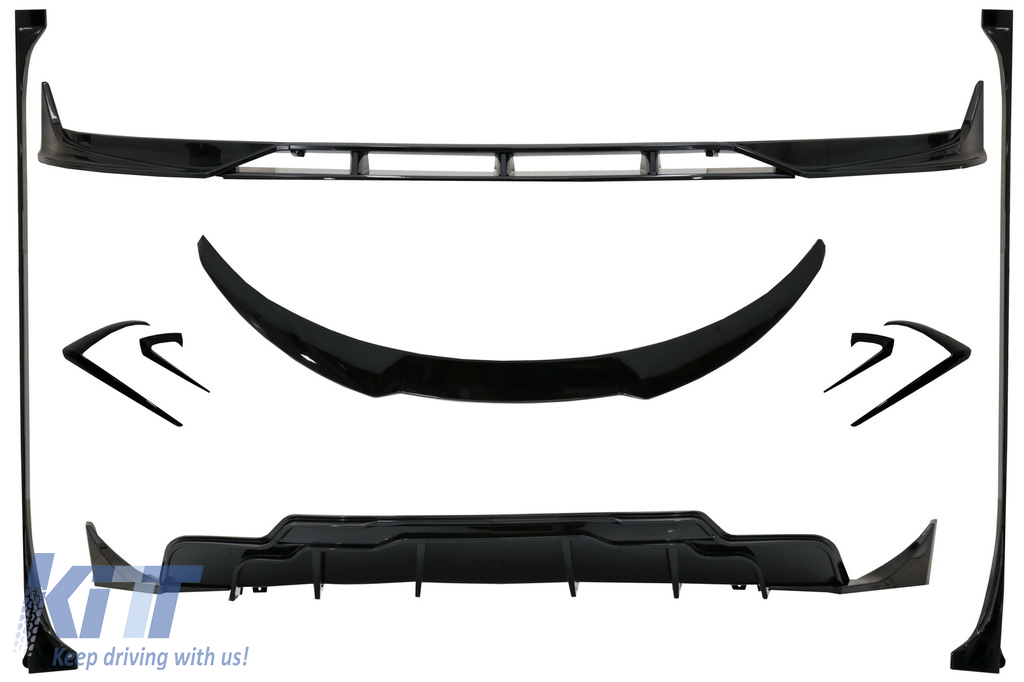 Body Kit Extension suitable for Tesla Model 3 (2017-up) Front Bumper Lip Air Diffuser and Side Skirts Piano Black