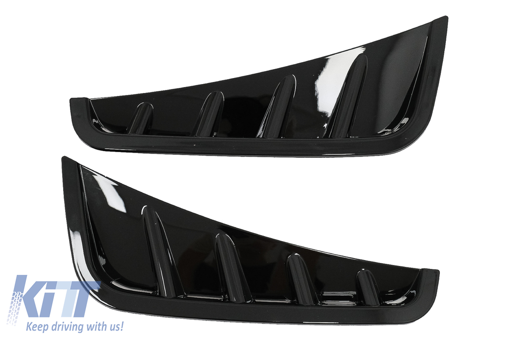 Front Bumper Flaps Side Fins Flics suitable for Mercedes C-Class W205 S205 Sedan T-Model Facelift (2018-2020) Piano Black