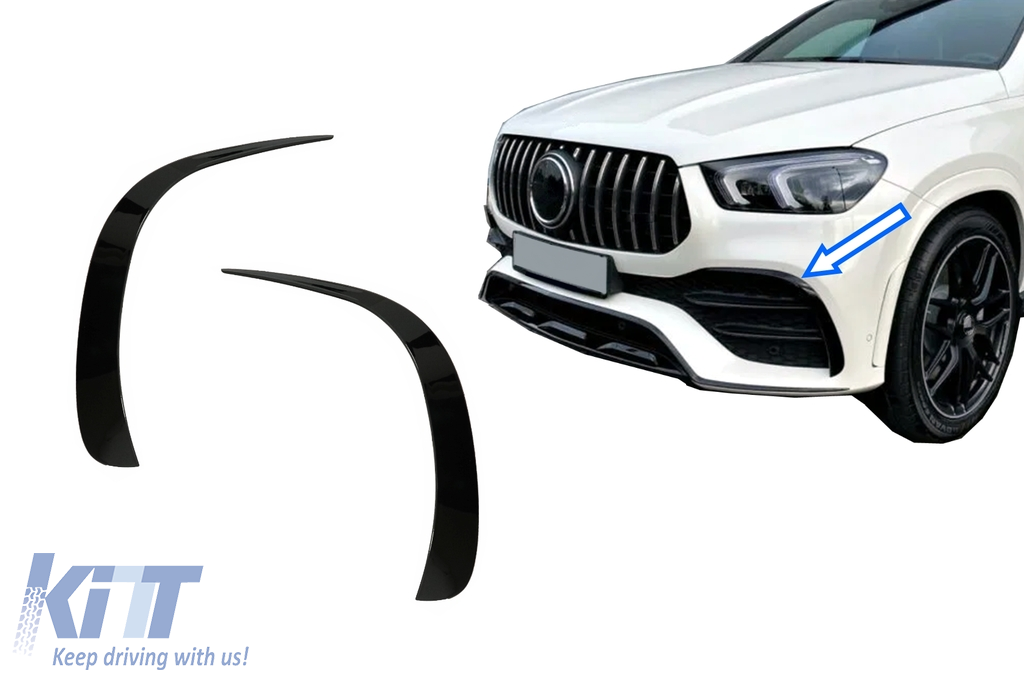 Front Bumper Flaps Side Fins Flics suitable for Mercedes GLE W167 GLE Coupe C167 (2019-up) only for AMG Sport line bumper GLE53 Design Piano Black