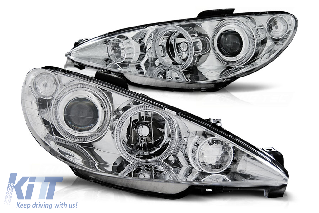 Headlights Angel Eyes suitable for PEUGEOT 206 (2002-2008) Chrome LHD & RHD