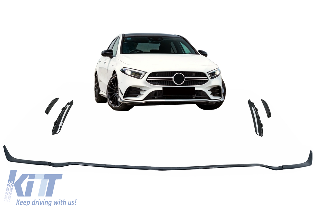 Front Bumper Lip Extension suitable for Mercedes A-Class W177 V177 (04.2018-up) A35 Design Black Edition