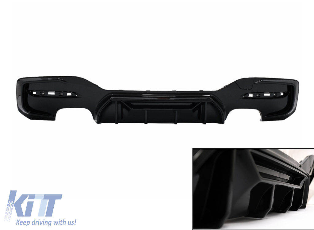 Rear Bumper Spoiler Valance Diffuser Twin Double Outlet suitable for BMW 1 Series F20 F21 LCI (2015-2019) Piano Black Competition Design