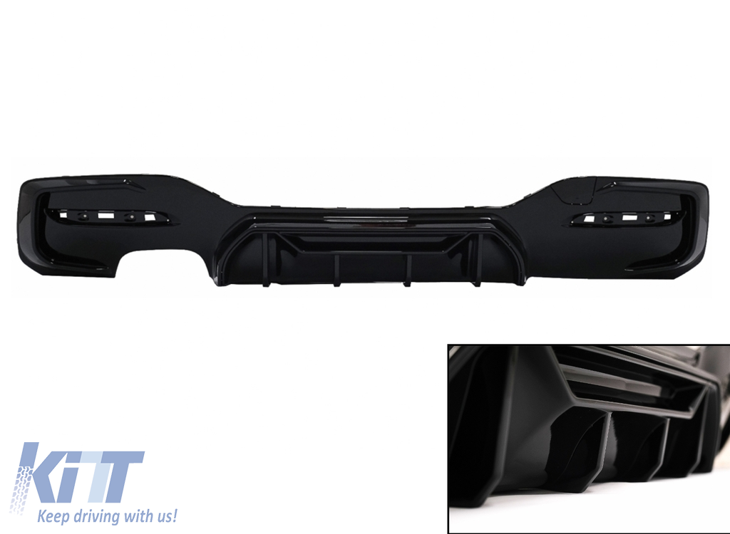 Rear Bumper Spoiler Valance Diffuser Left Double Outlet suitable for BMW 1 Series F20 F21 LCI (2015-2019) Piano Black Competition Design