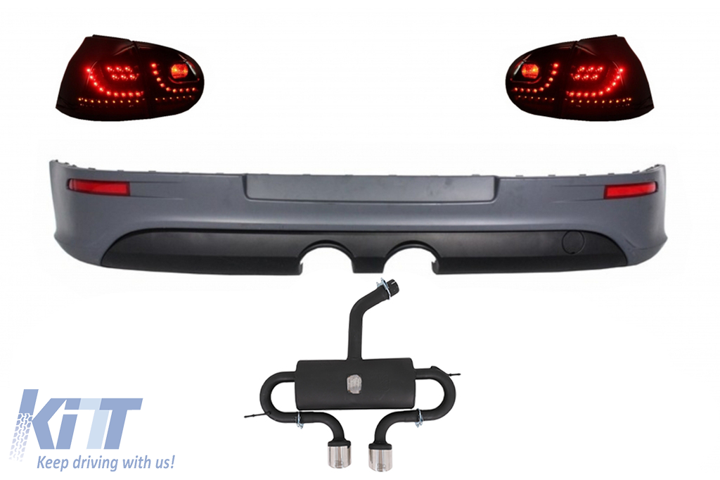 Rear Bumper Extension suitable for VW Golf 5 V (2003-2007) with LED Taillights and Complete Exhaust System R32 Look
