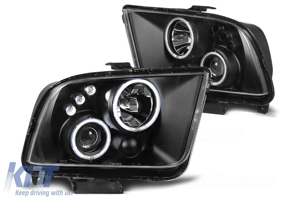 Headlights Angel Eyes suitable for Ford Mustang V (2004-2009) Black