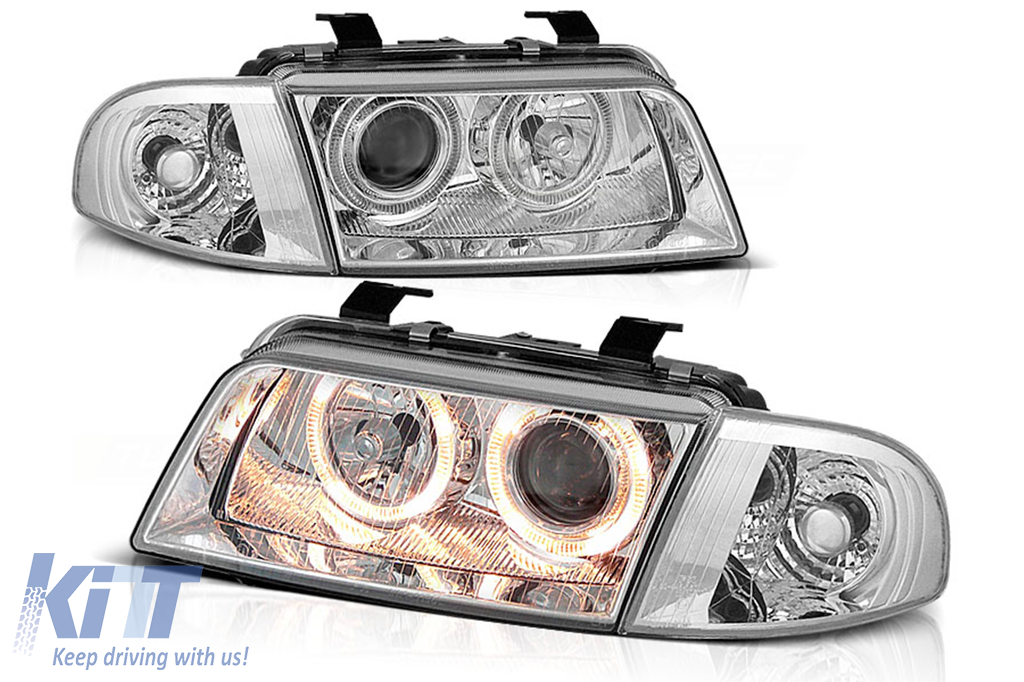 Angel Eyes Headlights suitable for Audi A4 (1995-1999) Chrome