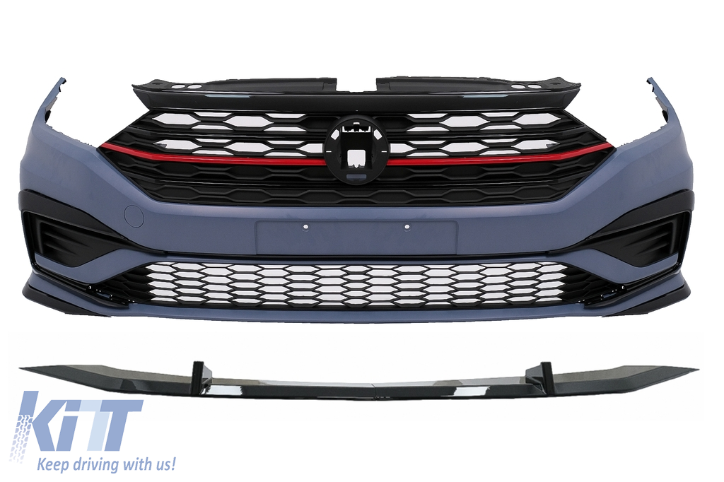 Front Bumper with Central Grille and Lip Extension Spoiler suitable for VW Jetta Mk7 (2019-2021) GLI Design