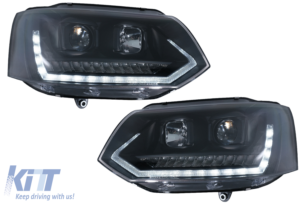 LED Headlights Tube Light DRL suitable for VW Transporter T5 (2010-2015) Dynamic Sequential Turning Light Black