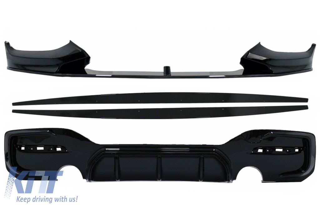 Front Bumper Lip Spoiler suitable for BMW 1 Series F20 F21 LCI (2015-2019) with Rear Bumper Spoiler Valance Diffuser and Side Skirts Extensions Hatchback M Sport Piano Black