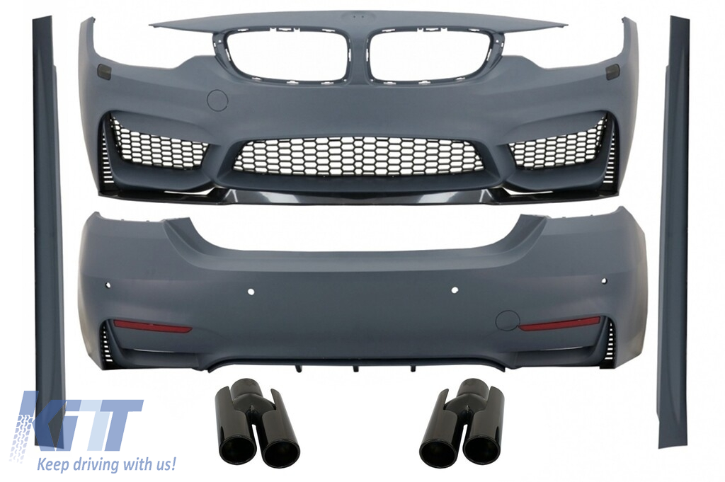 Complete Body Kit suitable for BMW 4 Series F32 Coupe F33 Cabrio (2013-up) with Exhaust Muffler Tips Piano Black M4 Design