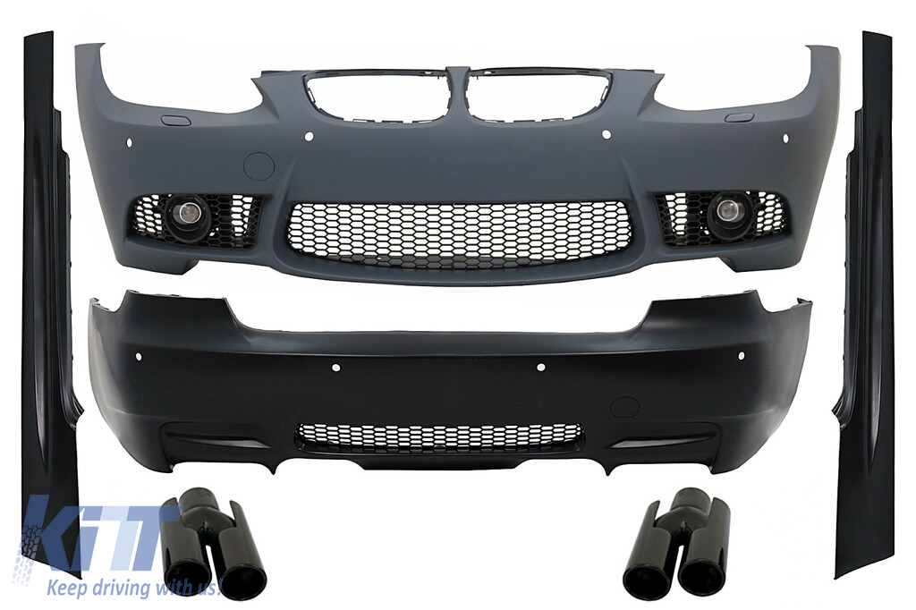 Complete Body Kit with Exhaust Muffler Tips Piano Black suitable for BMW 3 Series E92 Coupe E93 Cabrio Non-LCI (2006-2009) M3 Design