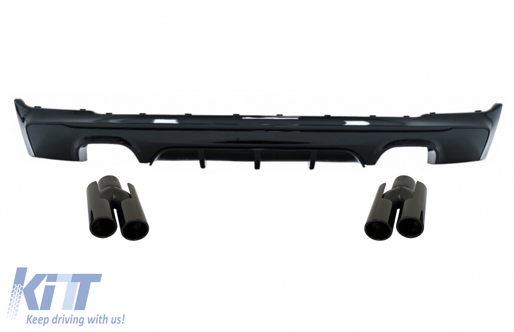 Rear Diffuser Double Outlet with Exhaust Muffler Tips Piano Black suitable for BMW 2 Series F22 F23 (2013-) M Design