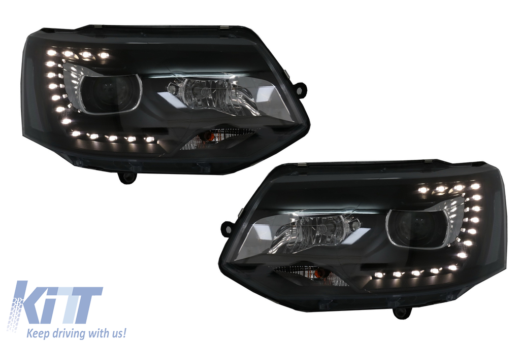 LED DRL Dayline Headlights suitable for VW Transporter T5 (2010-2015) Black