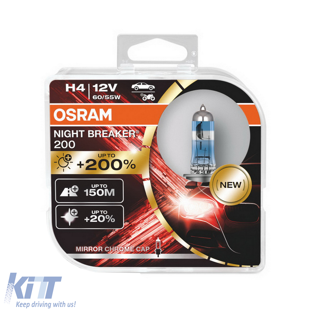 OSRAM NIGHT BREAKER 200 H4 Halogen Headlamp 64193NB200-HCB Hardcore Box