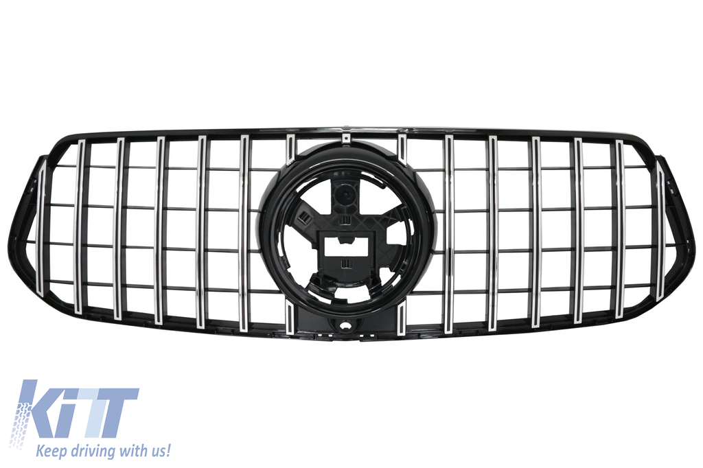 Front Central Grille suitable for Mercedes GLE SUV W167 V167 GLE Coupe C167 Sport Package (2019-Up) GTR Panamericana Design Glossy Black and Chrome