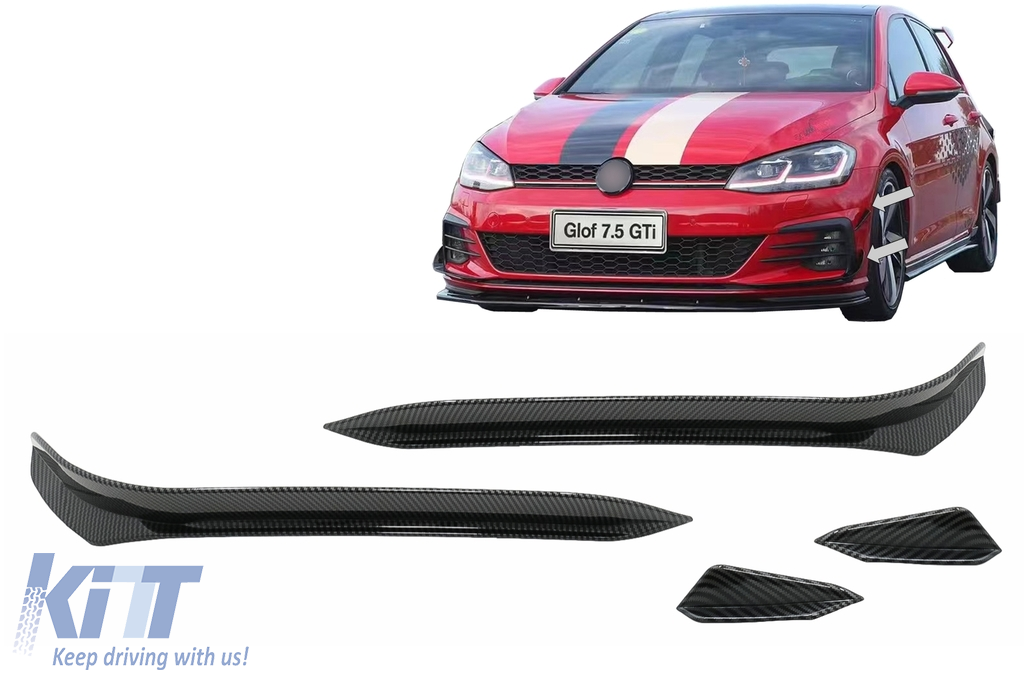 Front Bumper Side Fins Flaps suitable for VW Golf 7.5 GTI 5G Hatchback (2017-2020) Carbon Look
