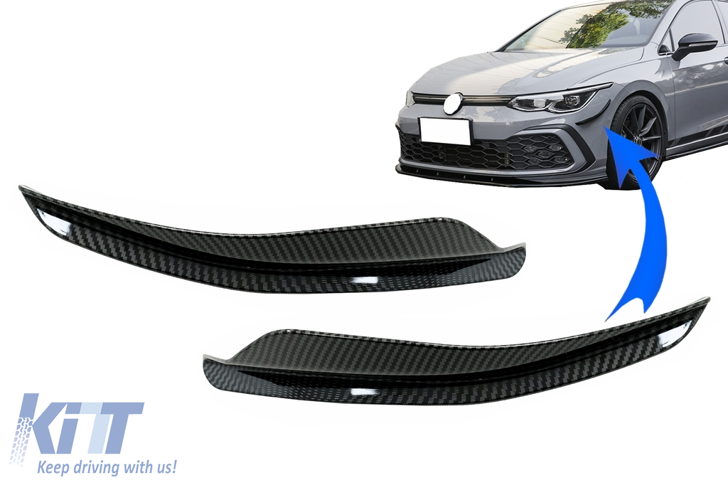 Front Bumper Side Fins Flaps suitable for VW Golf 8 Mk8 MQB GTI / R-Line (2020-Up) Carbon Look