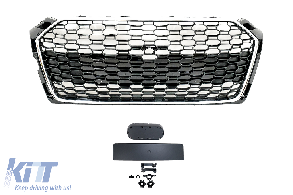 Badgeless Front Grille suitable for Audi A5 F5 (2017-2019) RS Design Black/Chrome