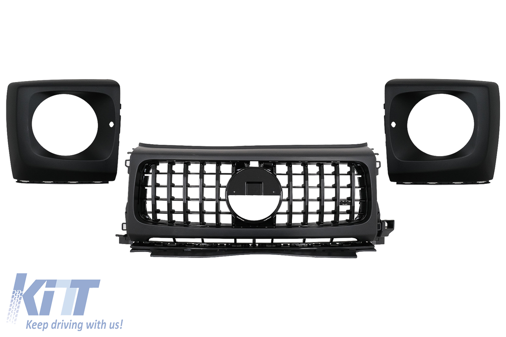 Front Grille with Headlights Covers suitable for Mercedes G-Class W464 W463A & G63 AMG (06.2018-Up) GT-R Panamericana Design Piano Black