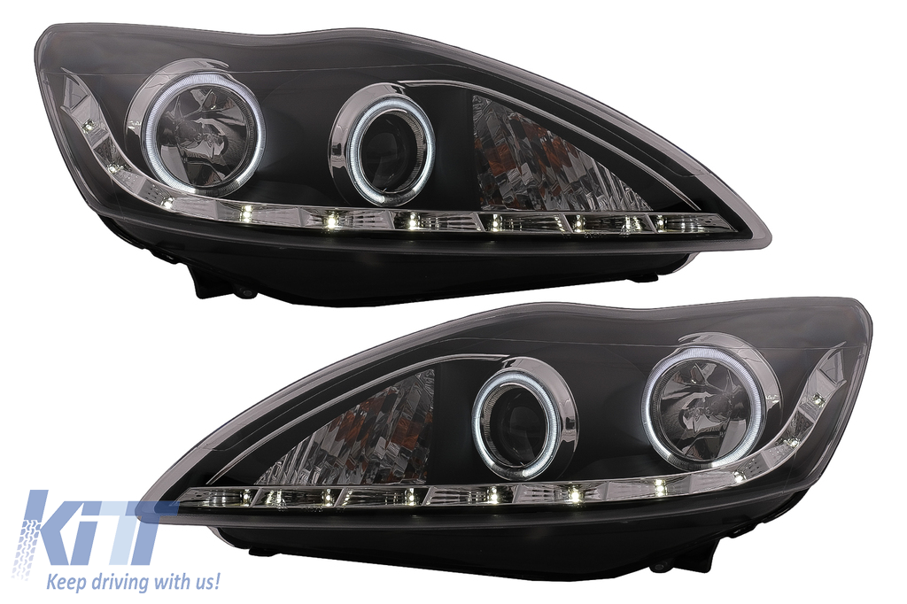 CCFL LED DRL Angel Eyes Headlights suitable for Ford Focus II Facelift (2008-2010) Black