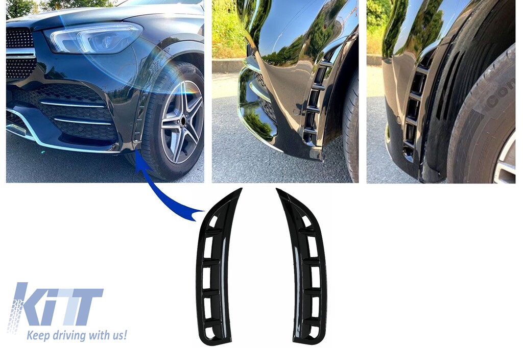 Front Bumper Flaps Side Fins Flacs suitable for Mercedes GLE W167 SUV GLE Coupé C167 Sport Line (2019-Up) Piano Black