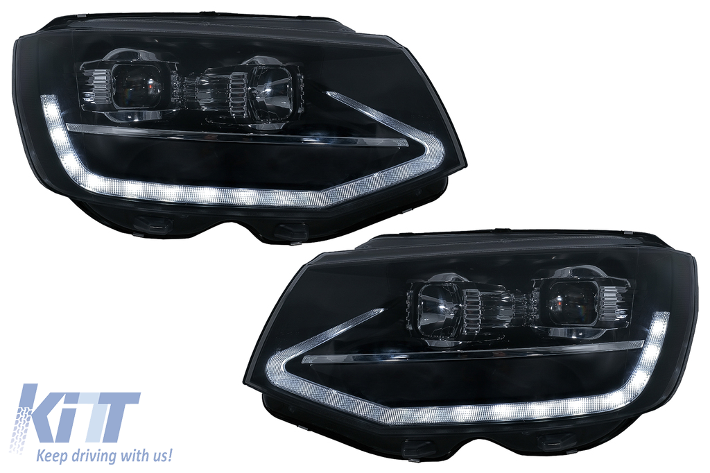 LED DRL TUBE LIGHT Headlights suitable for VW Transporter T6 (2015-2020) Black Dynamic Sequential Turning Signal
