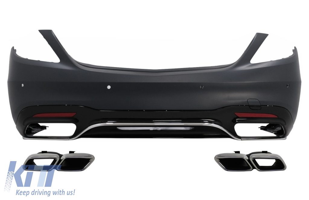 Rear Bumper with Diffuser and Exhaust Muffler Tips Chrome suitable for Mercedes S-Class W222 Facelift Sedan (07.2017-08.2020) S63 Design