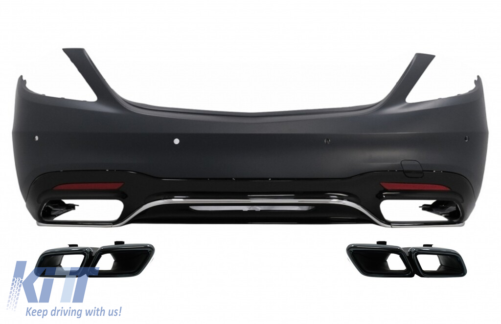 Rear Bumper with Diffuser and Exhaust Muffler Tips Black Emerald suitable for Mercedes S-Class W222 Facelift Sedan (07.2017-08.2020) S63 Design