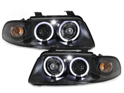 Headlights suitable for AUDI A4 B5 (1995-1998) Angel Eyes 2 Halo Rims Black